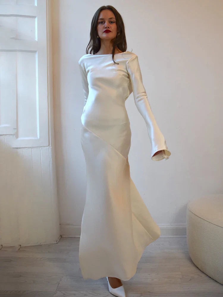 Elegant Christmas Evening Dress Women Long Sleeve Dress Bodycon Max Female Vestidos High Grade Satin Party Club Clothing