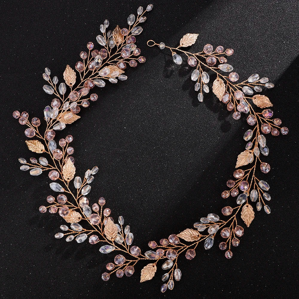 qgtao - Gold Alloy Crystal Bead Flower Headband Hair Accessories Tiaras Bridal Headwear Wedding Hair Jewelry Party Prom Headpiece
