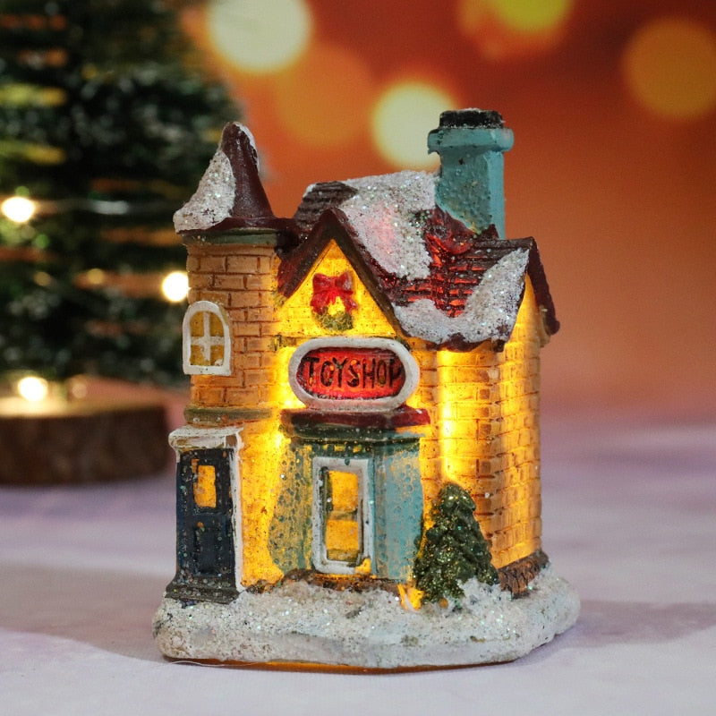 Christmas Decorations Holiday Village Set Lighted Xmas Village Houses with Figurines Small Christmas Scene Gift Home Ornament