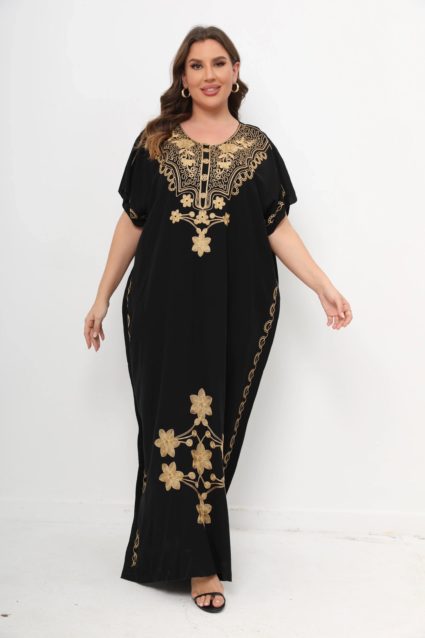 qgtao New African Plus Size Women Dashiki Abaya 100% Cotton Maxi Dresses For Women Short Sleeves Kaftan Loose Fit Femme Robe