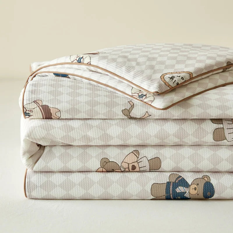 Yeknu Summer Quilt Class A Knitted Aerobic Cotton Printed Soybean Quilt Summer Bedspread Home Textiles