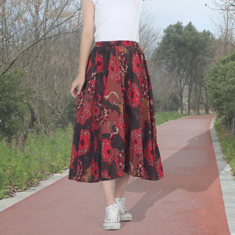 Summer Ethnic Style Cotton Linen Bohemian Streetwear Y2k Skirt Fashion Clothes Long Skirts Women Clothing Casual Vintage Elegant