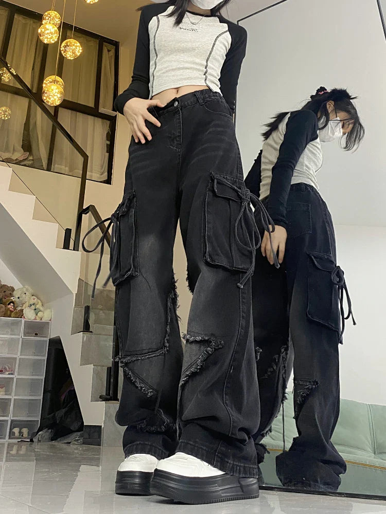 qgtao Gothic Cargo Baggy Jeans Women Street wear Vintage Star Hip Hop Pants Punk Emo Harajuku Aesthetic Trousers Trashy Y2K 2000s