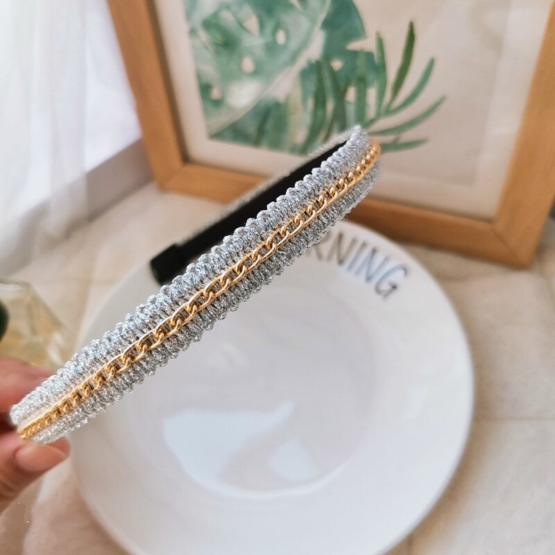 2021 New Korean Solid PU chain Bezel Headwear for Women Headband Girls Hair Bands Vintage Hairband Hoop for Hair Accessories