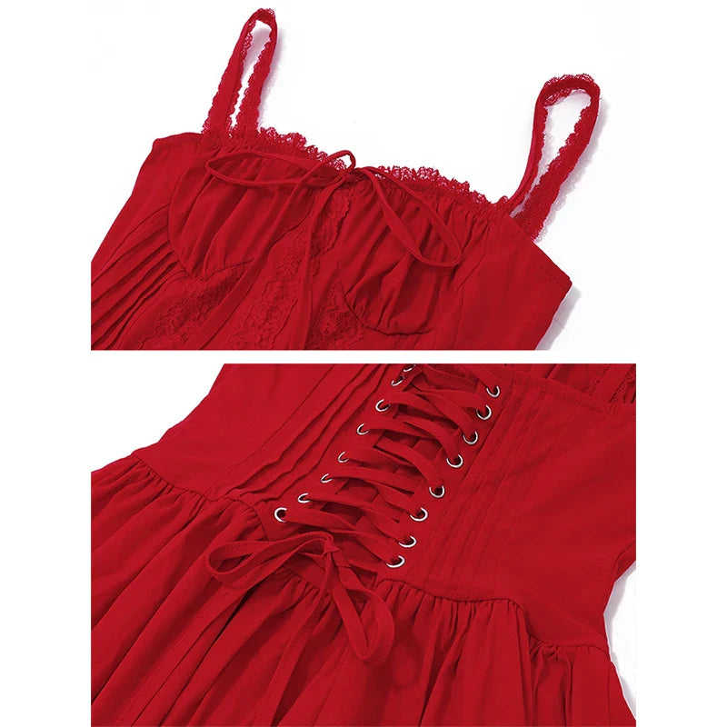 qgtao Sexy Square Neck Corset A Line Mini Dress Cottagecore Red Summer Dresses For Women Holiday Outfits 2024 Y2K Clothing