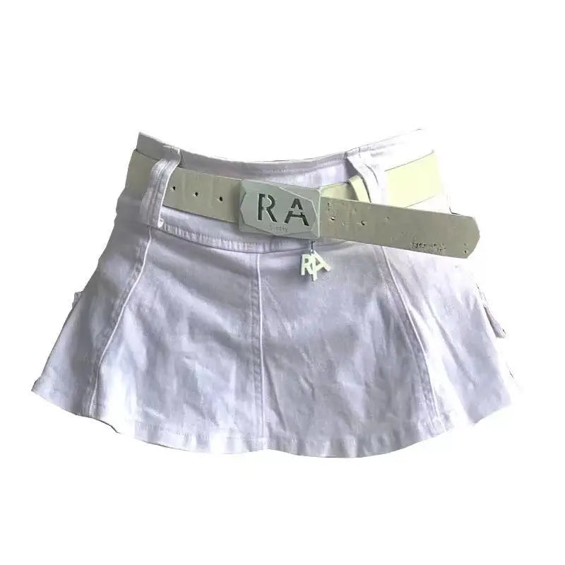 qgtao Ins Harajuku Low Waist Mini Pant Skirt with Belt Women Sexy Black Sashes Denim Skirts Female Punk Grunge Clubwear Mujer