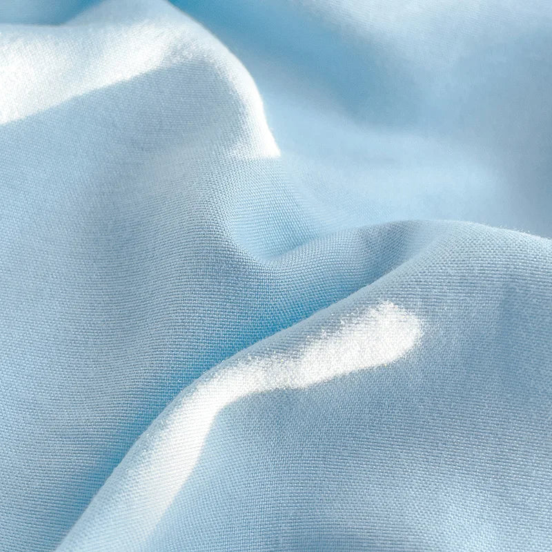 Yeknu Girls Blue Duvet Cover Set Twin Full Queen Size Soft Flat Sheet Pillowcase Bed Linen Princess Style Solid Color INS Bedding