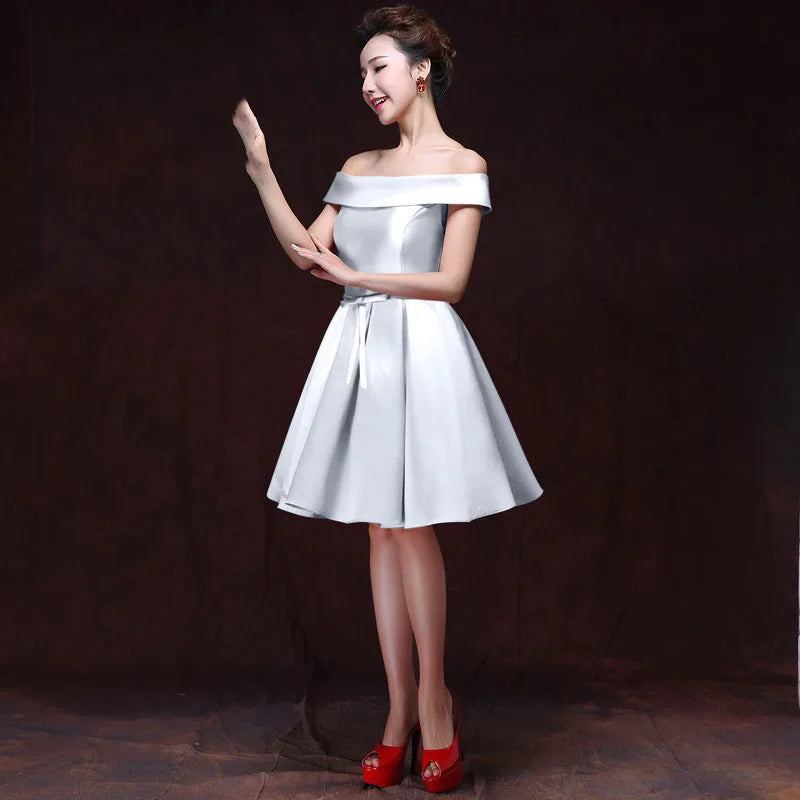 qgtao Elegant Satin Bridesmaid Dresses for Women 2024 Summer Sexy Boat Neck Prom Cocktail Evening Party Mini Dress Slim Formal vestido