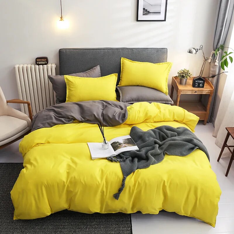 Yeknu - Solid Color Bedding Set Orange Grey Single Double Size Bed Linen Duvet Cover Pillowcase No Fillings Kids Adult Home Textile