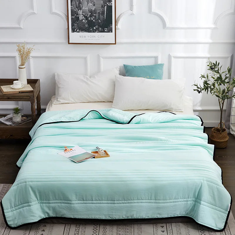 Yeknu Summer Air Condition Quilt Thin Stripe Lightweight Comforter Full Queen Breathable Sofa Office Bed Travel Quilts Throw Blanket