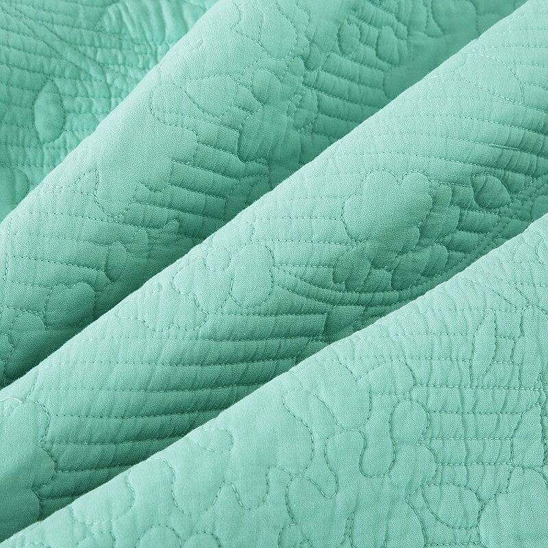 Yeknu Double Bed 100% Cotton Pure Green 3pcs Printed Quilted Quilt Pillowcase Free Shipping