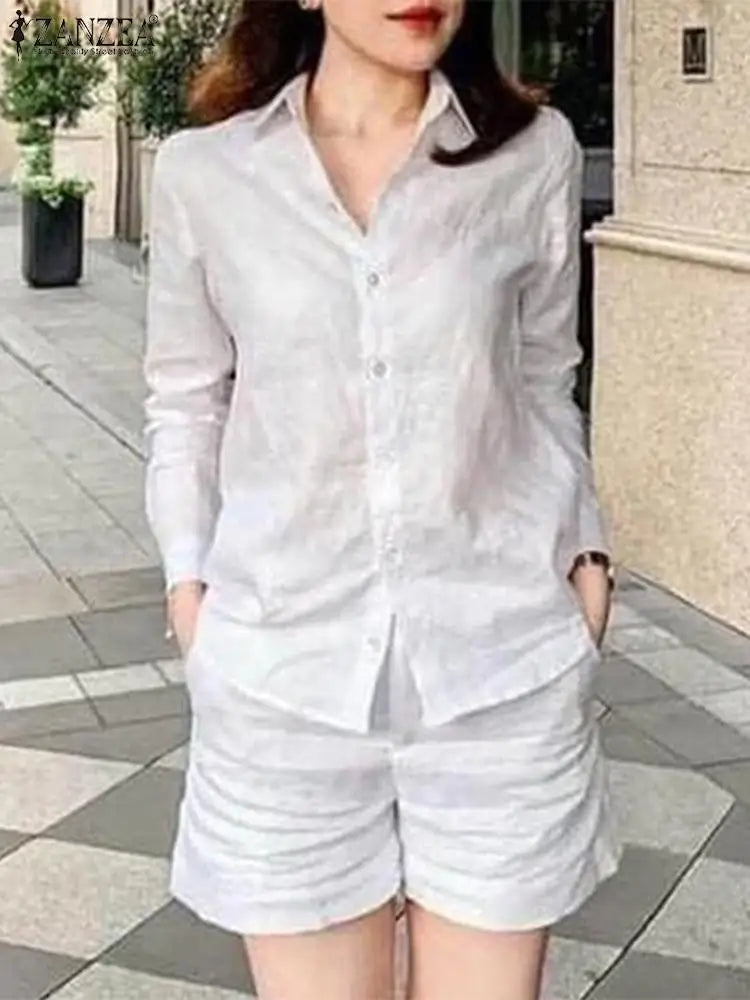 qgtao Fashion Women Long Sleeve Shirt Short Sets Elegant Spring Work Pants Sets 2PCS Casual Solid Urban Tracksuit Outifits 2024