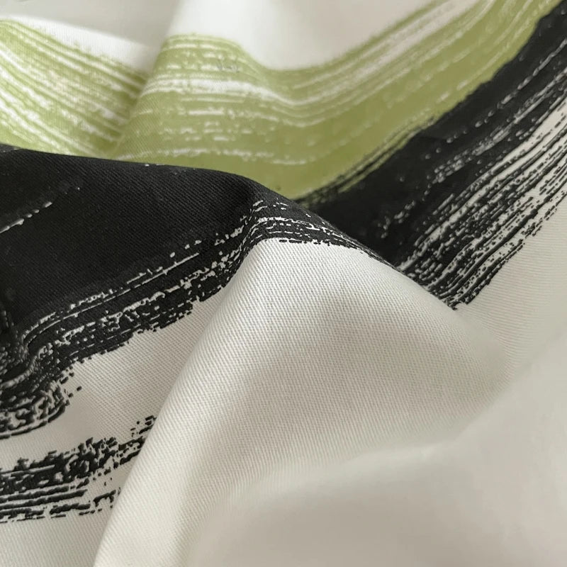 Yeknu Ins Stripe Bedding Set Green Black Duvet Cover with Pillowcase Simple Quilt Cover Adults Single Double Full Size
