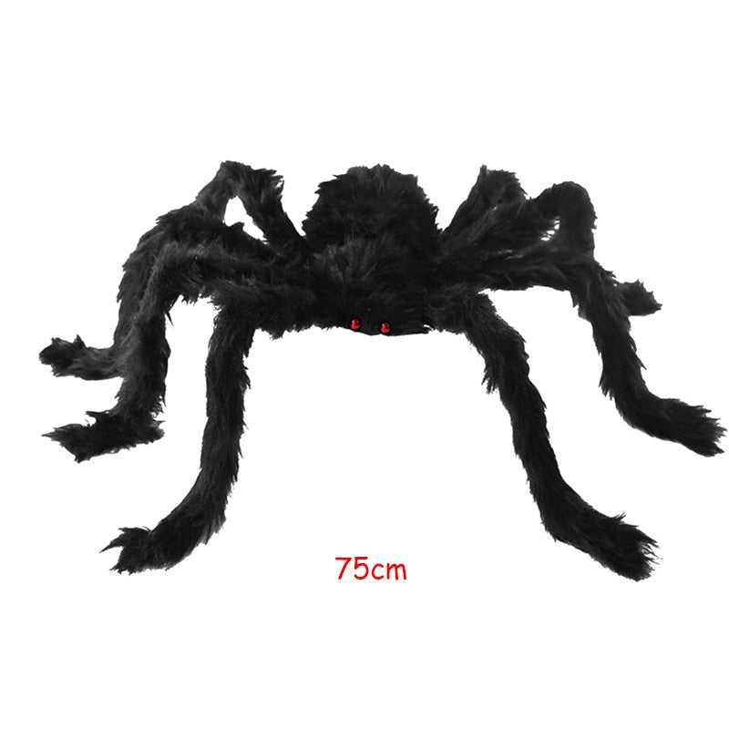 150/200cm Black Scary Giant Spider Huge Spider Web Halloween Decoration for Home Bar Haunted House Props Holiday Outdoor Decor