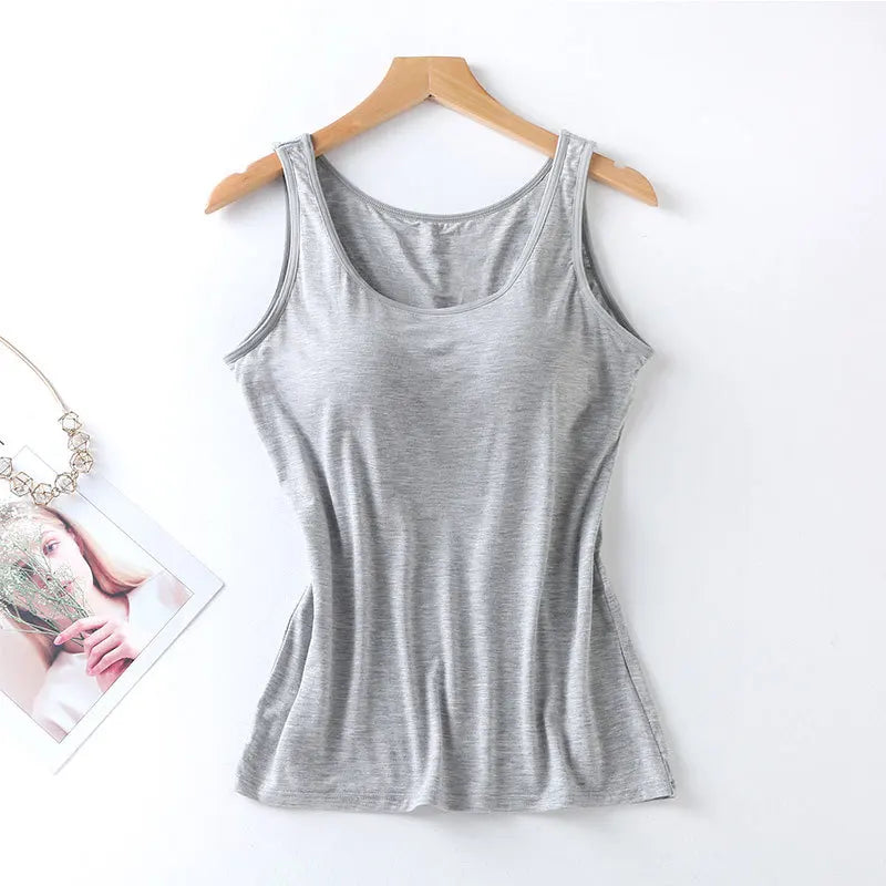 qgtao 2024 Women's Vest Tops with Built In Bra Neck Vest Padded Slim Fit Tank Tops Sexy Shirts Feminino Casual