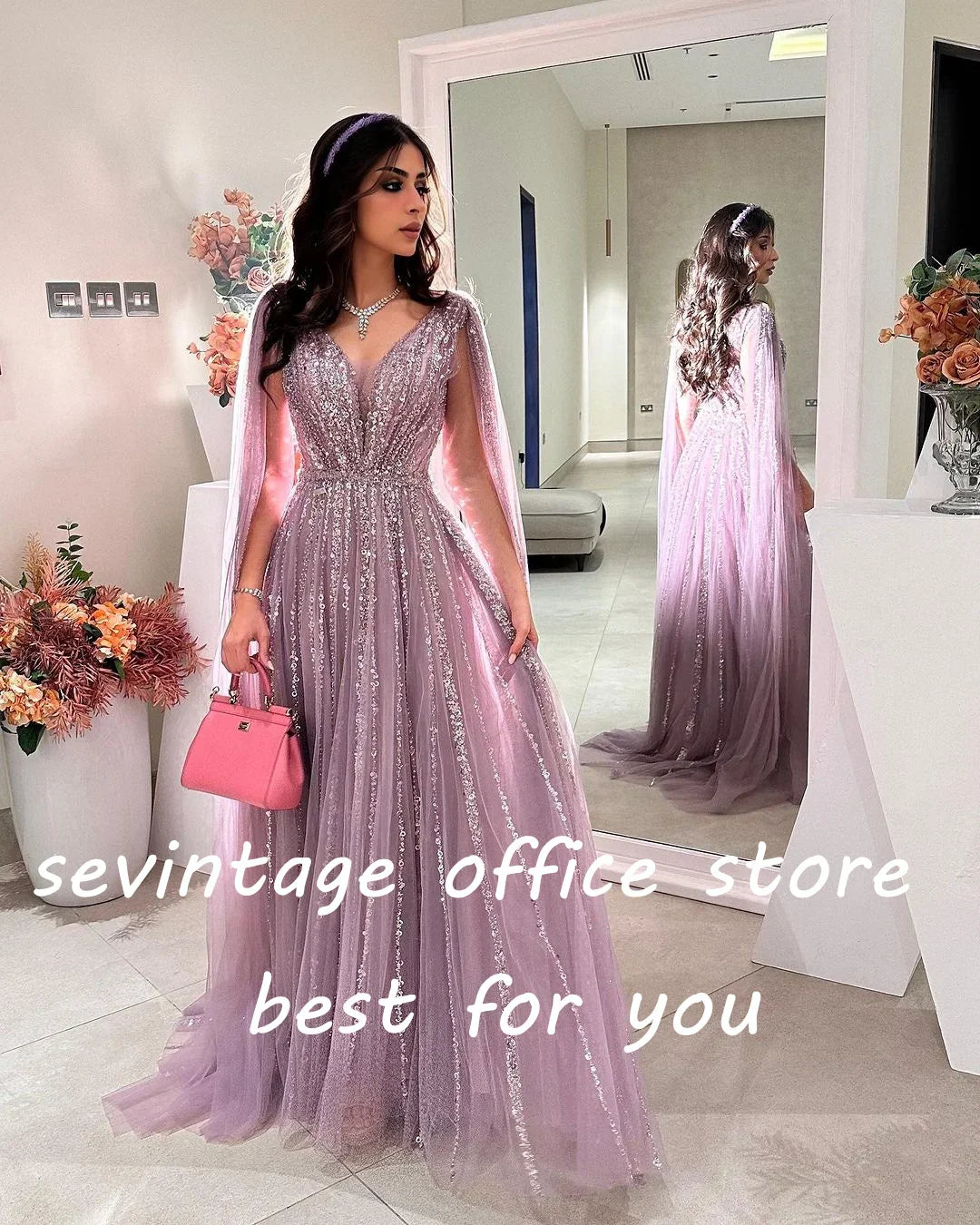 qgtao vintage Purple Beading Sequined Prom Dresses Cap Sleeves Saudi Arabic A-Line Evening Gowns Formal Occasion Dress 2024