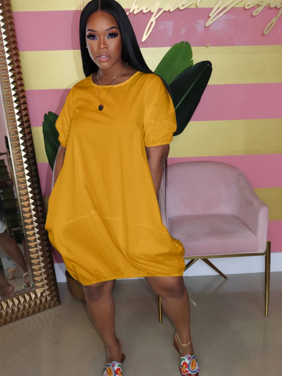 qgtao  Plus Size dresses summer short sleeve dress Round Neck Bud Loose mini Dress Casual Drop Shoulder Knee dress Female Vestidos