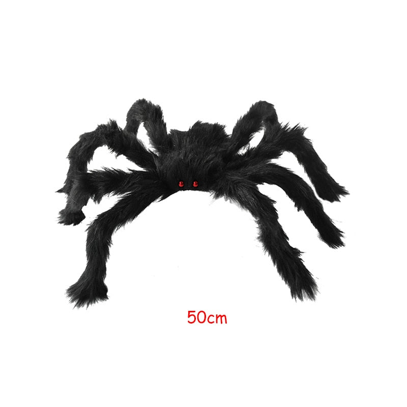 150/200cm Black Scary Giant Spider Huge Spider Web Halloween Decoration for Home Bar Haunted House Props Holiday Outdoor Decor