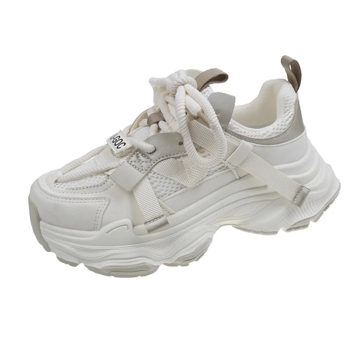 qgtao Women's Chunky Sneakers Spring Breathable Mesh Platform Sports Shoes Woman Fashion Lace Up Thick Sole Casual Shoes Mujer