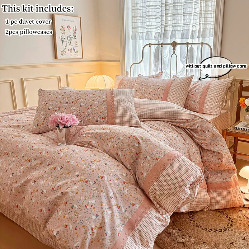 Yeknu 3pcs Floral Duvet Cover Set Pillowcases No Filling Korean lace bedding set Twin Single Queen Size Girls Bedding Linen