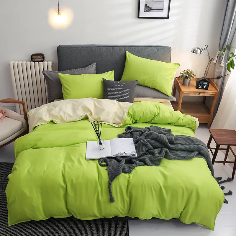 Yeknu - Solid Color Bedding Set Orange Grey Single Double Size Bed Linen Duvet Cover Pillowcase No Fillings Kids Adult Home Textile