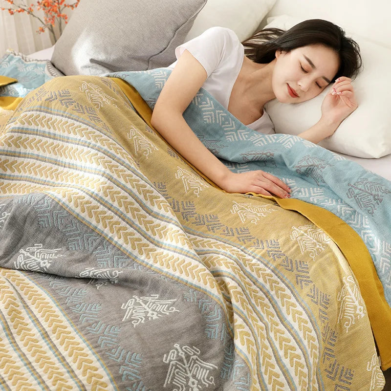 Yeknu Textile City 5 Layer Yarn Cotton Towel Thread Blanket Double Blanket Bedspr Gauze Cover Air Condition Quilt for Summer 200x230