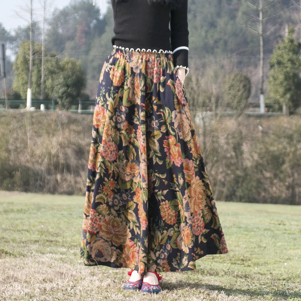 Summer Ethnic Style Cotton Linen Bohemian Streetwear Y2k Skirt Fashion Clothes Long Skirts Women Clothing Casual Vintage Elegant