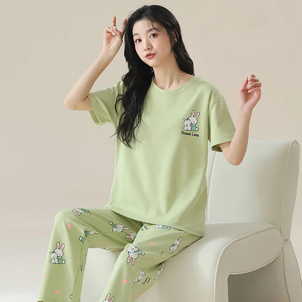 qgtao M-2XL 100% Cotton Women's Pajamas Casual Summer Short Sleeve Thin Pijama Sets Breathable Soft Pajama Sleepwear With Two Pockets