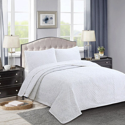 Yeknu Double Cover Embroidered Pure White 3 Piece Quilted Quilt Pillowcase Free Shipping len?ol de cama casal