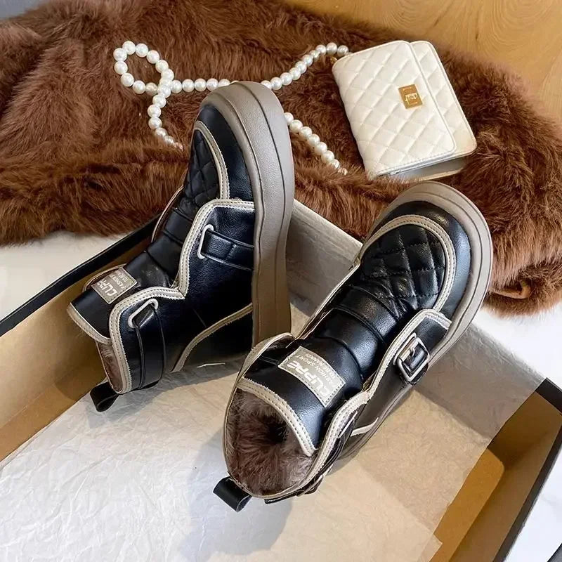 qgtao Shoes for Women Sports Platform Black Chunky Womens Snow Boots Round Toe White Leather Sneakers Comfrtable Winter Footwear 2024