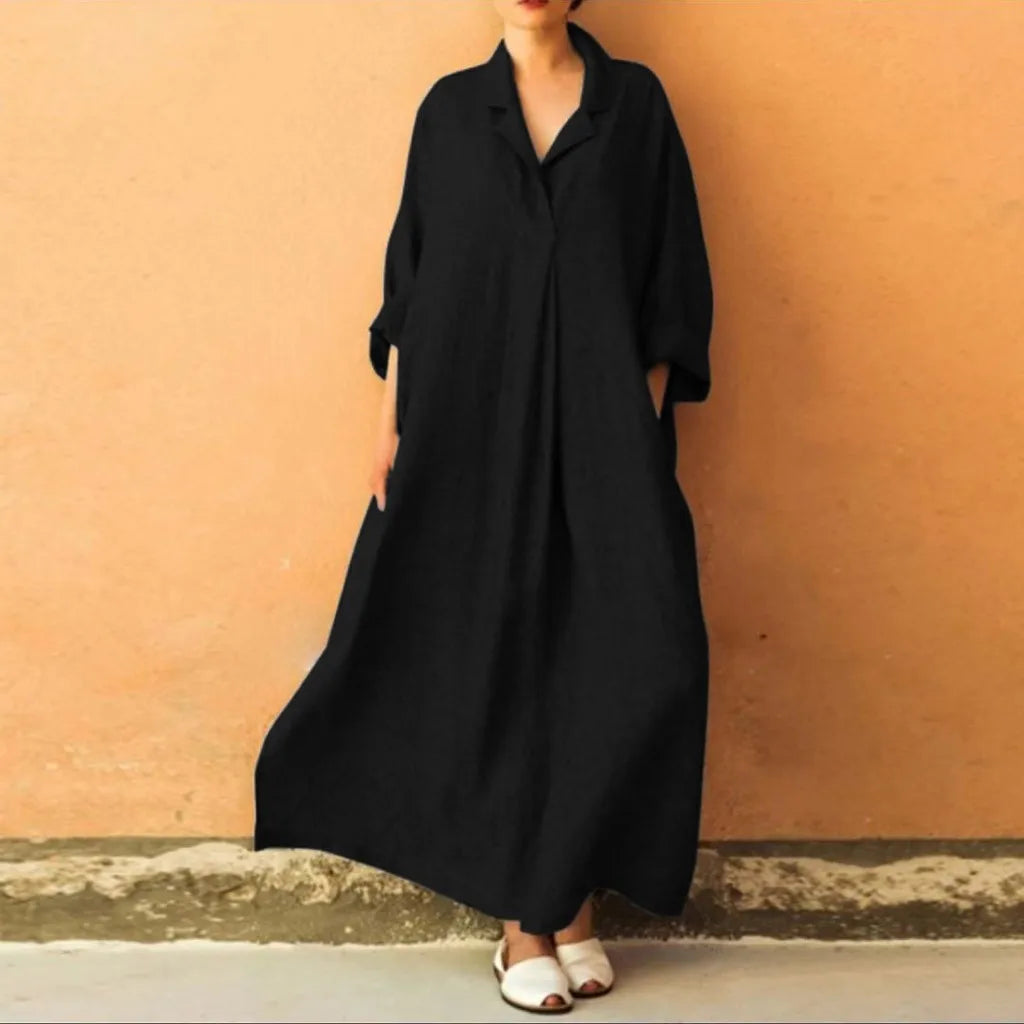 qgtao Plus Size 3XL 4XL 5XL 2024 Summer Dress Women Cotton Linen Pocket long Boho Dress for Women Bohemian Loose Solid Maxi Dresses