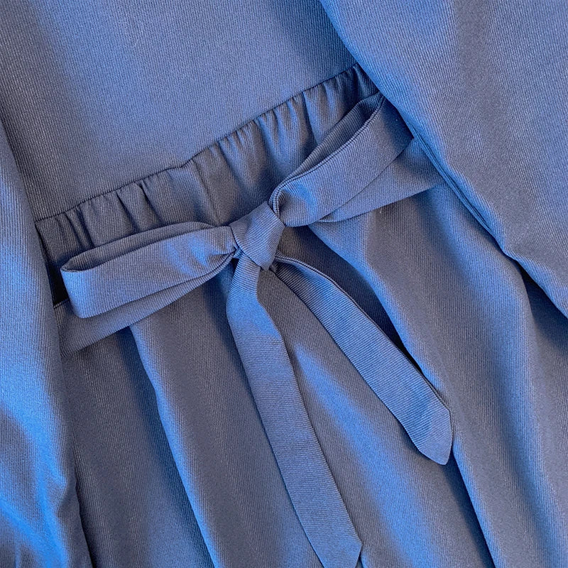 qgtao Plus-size women's casual dress with navy collar Blue decal skirt Bow Tie preppy French maxi Commuter party Home travel wear