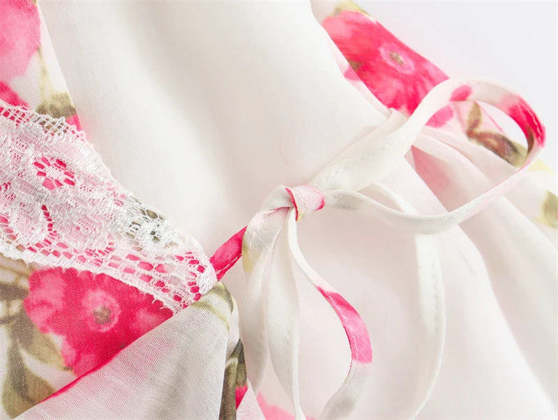 qgtao Women's Mini Dress 2024 New Fashion Summer Sexy Lace-Embellished Floarl Print Dresses for Women Elegance Chic Ladies Dress