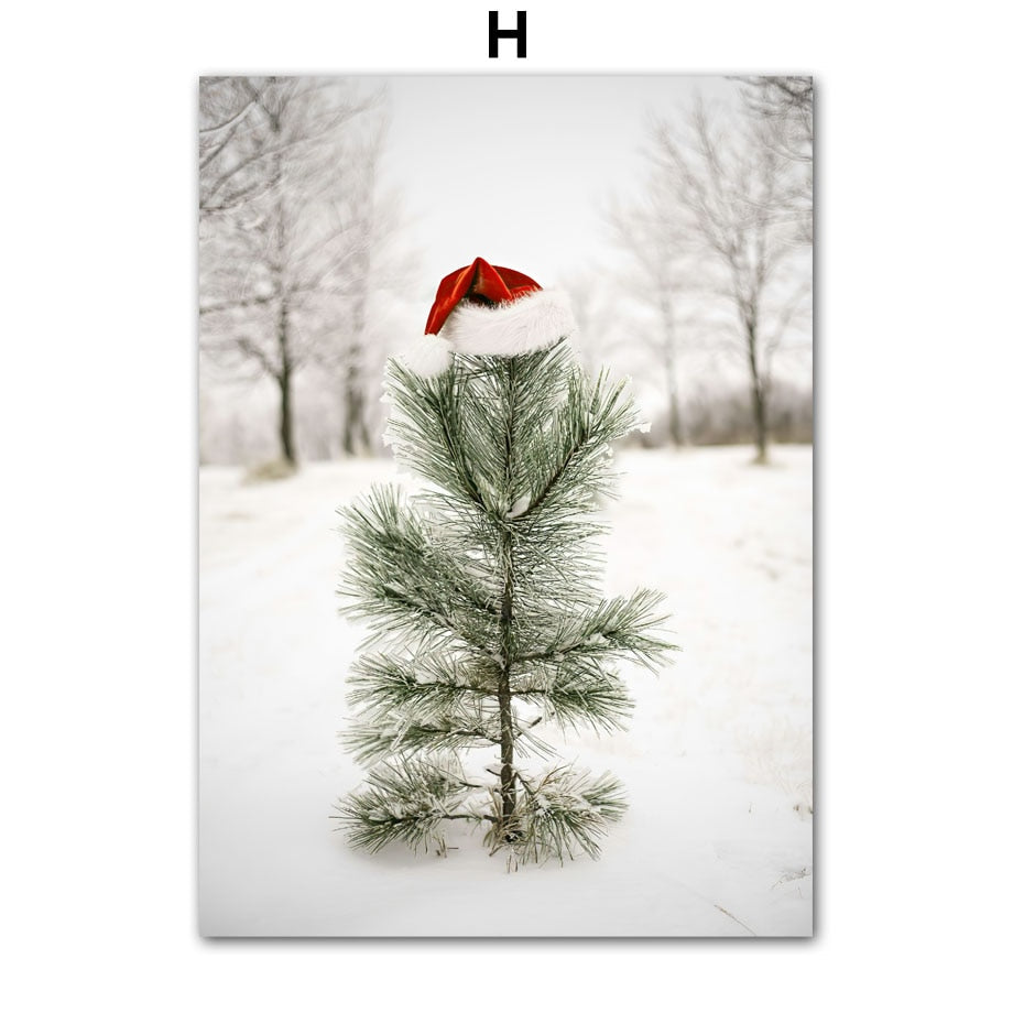 Christmas Gift Winter Red House Vintage Car Wall Art Canvas Painting Living Room Decoration Posters And Prints Wall Pictures