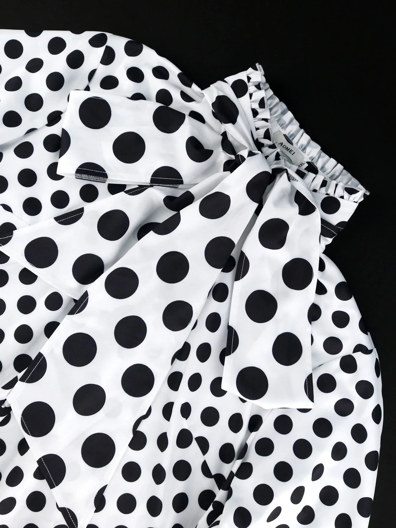qgtao Plus Size Blouse for Women Black White Printed Long Sleeves Button Up Formal Occasion Office Lady Work Shirts Tops with Bowtie
