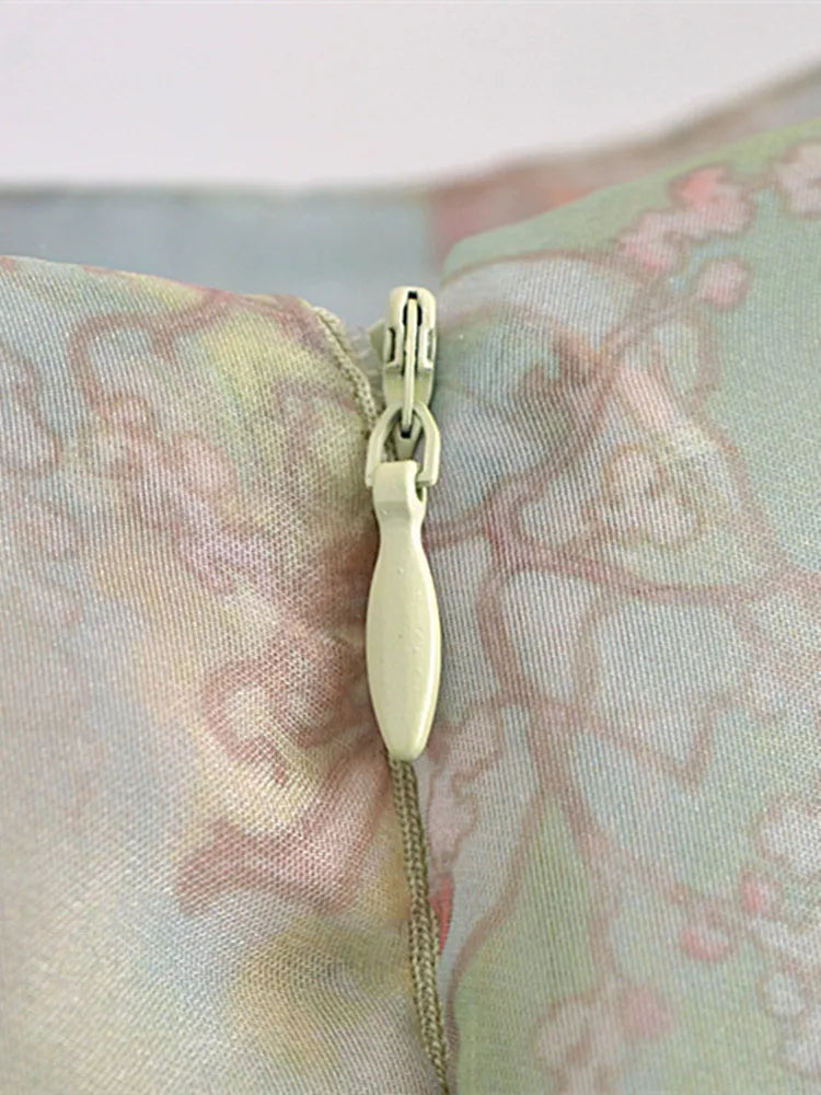 qgtao 2024 Princess Vintage Tie dye Beauty Girl Print Organza Ball Gown Dress Puff Sleeve Women Swing Mini Dresses Fairy Robe Vestidos