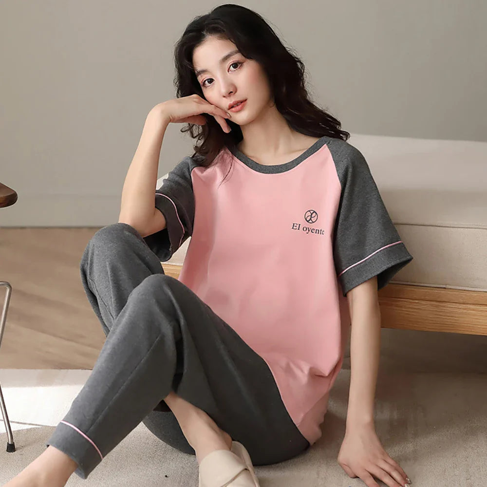 qgtao M-2XL 100% Cotton Women's Pajamas Casual Summer Short Sleeve Thin Pijama Sets Breathable Soft Pajama Sleepwear With Two Pockets