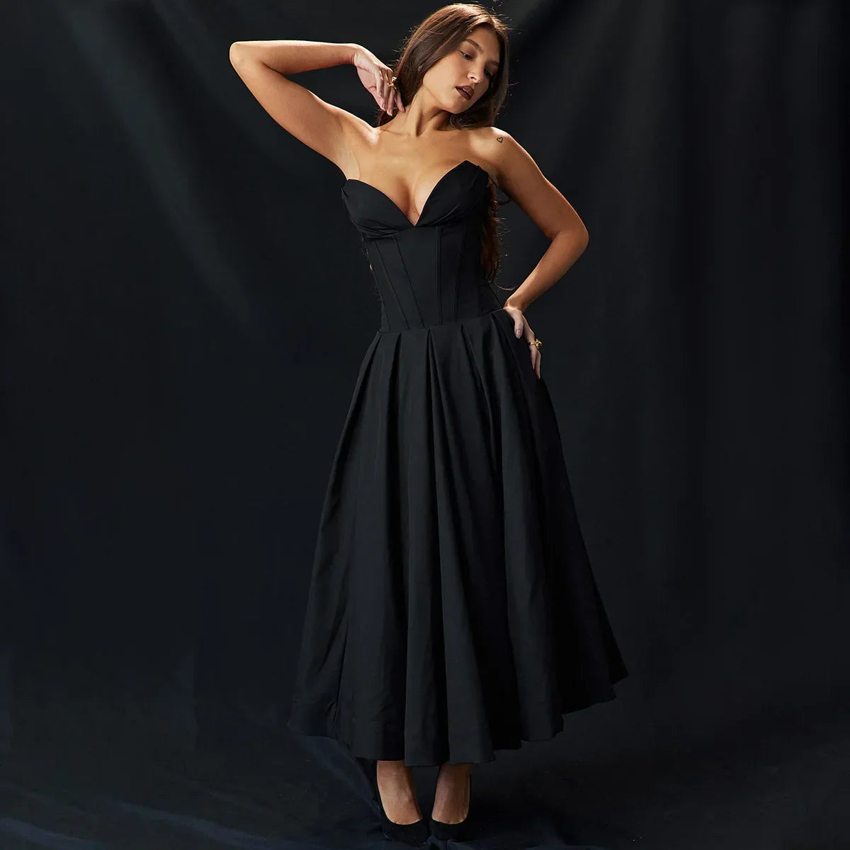 qgtao Strapless Formal Occasion Dress Black Sexy Bodycon Corset Party Dresses A Line Elegant Long Dresses New in Clothing