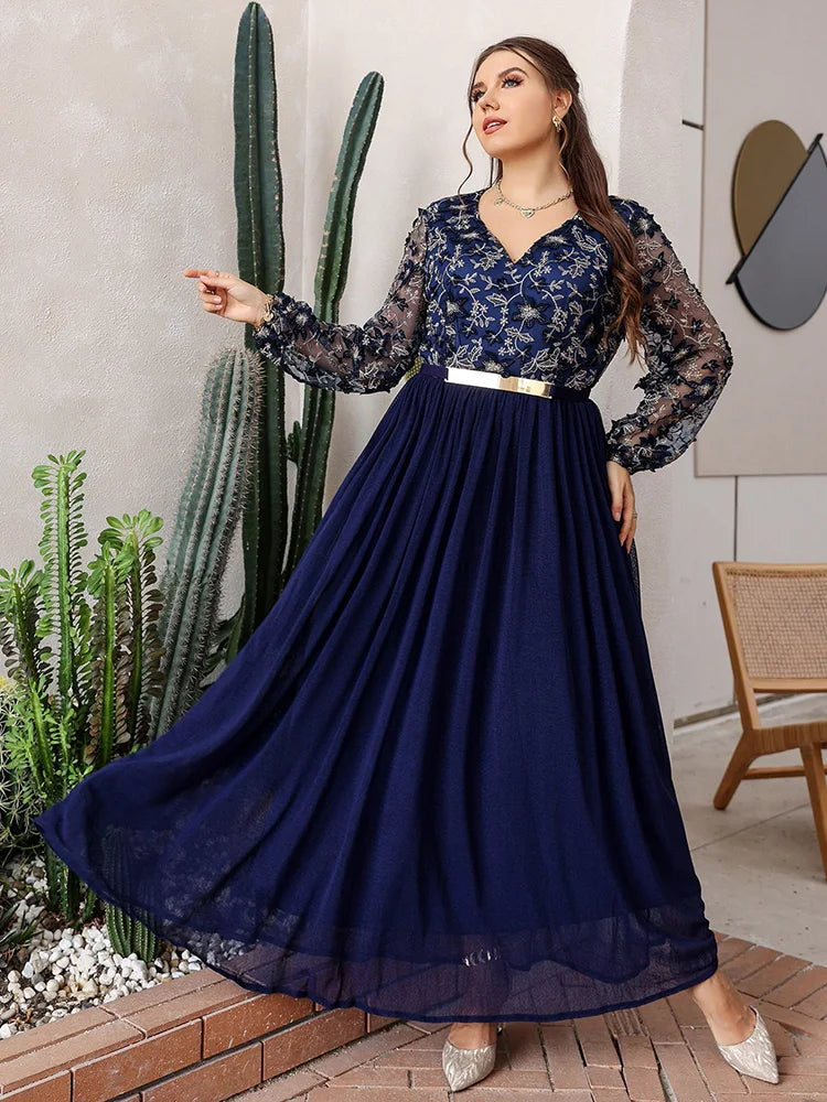qgtao Women Plus Size Maxi Dresses 2024 New Spring Autumn Formal Luxury Chic Elegant Long Sleeve Print Wedding Evening Party Clothing