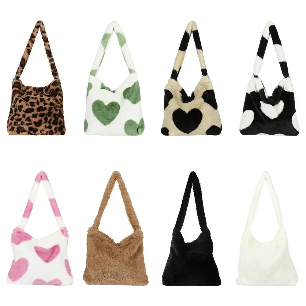 qgtao Women Fluffy Shoulder Bag Top-handle Bag Female Autumn Winter Handbag Plush Tote Girls Fashion Shopping Bags Handbags for Women