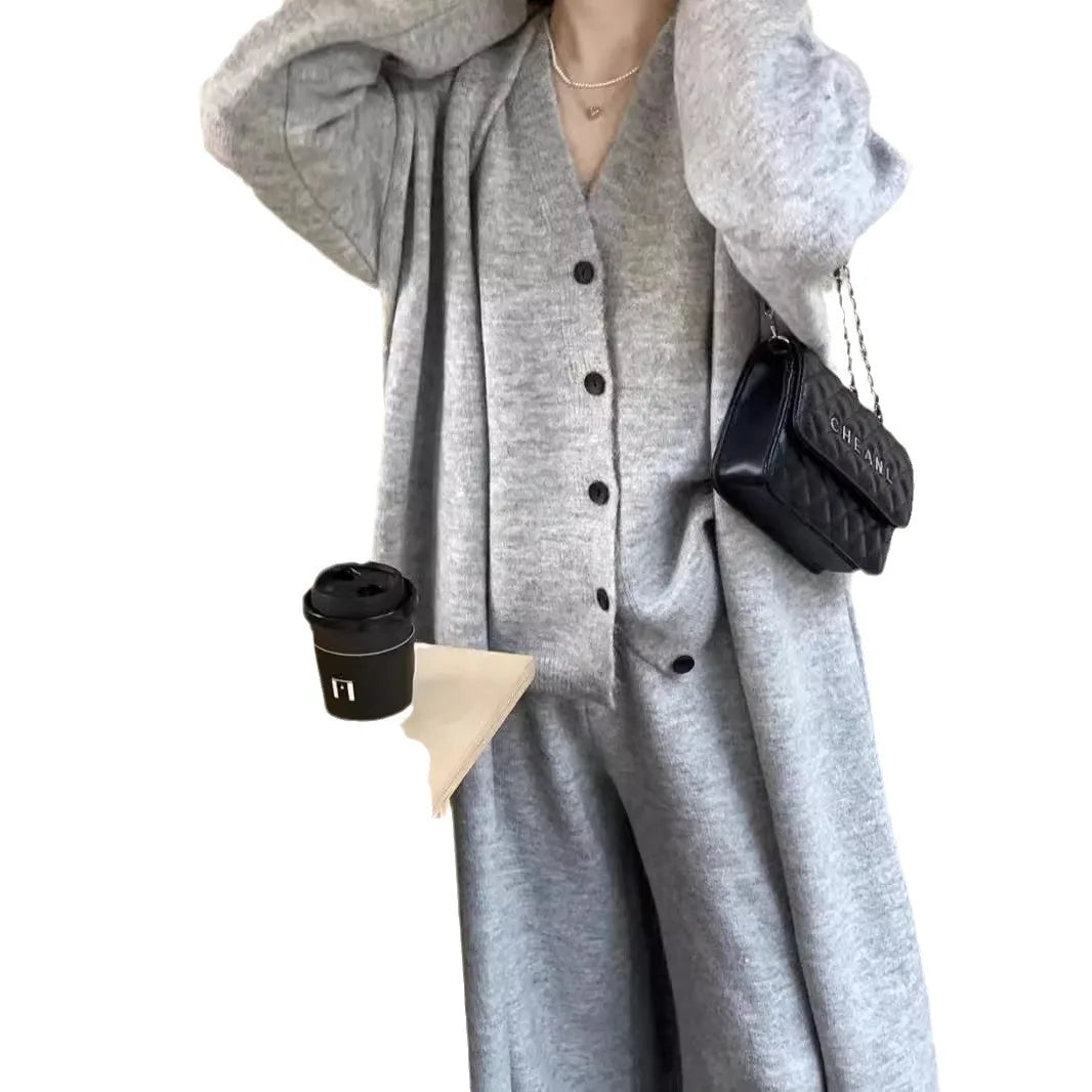 qgtao Autumn and Winter High-end Retro Maillard Long Sweater Two-piece Set
