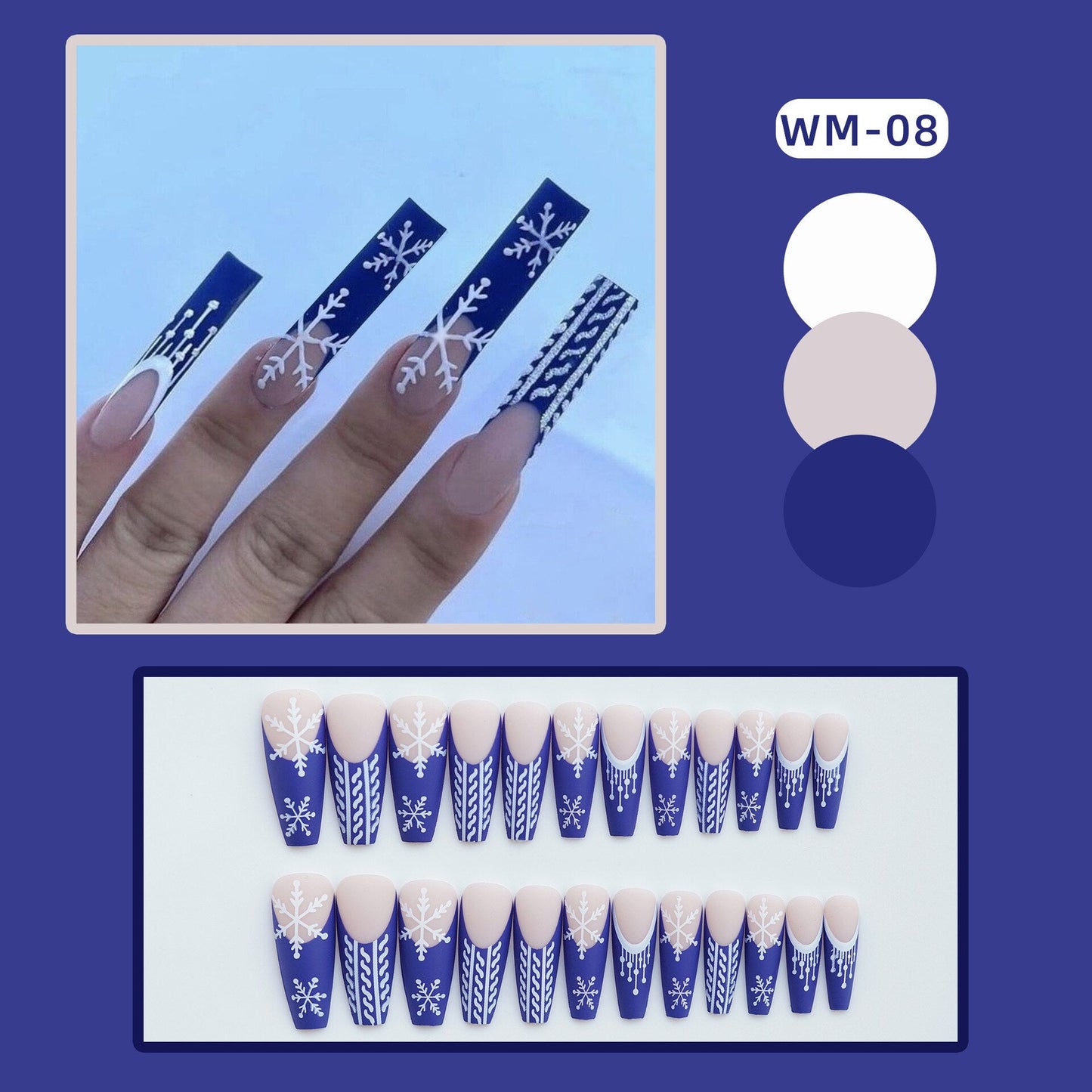 24Pcs Long Coffin False Nails Christmas Gift Designs Wearable French Ballerina Fake Nails Press On Full Cover Manicure Nail Tips