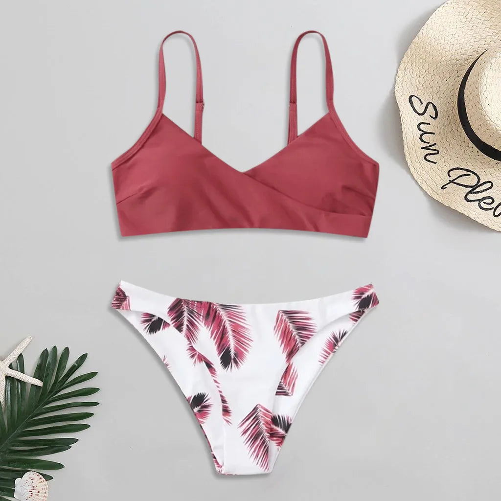 qgtao Floral Print Padded Swimsuit Bikini Set Women Push Up Y2k 2 Piece Swimwear Luxury Cover Up Beachwear Beach Mujer купальник