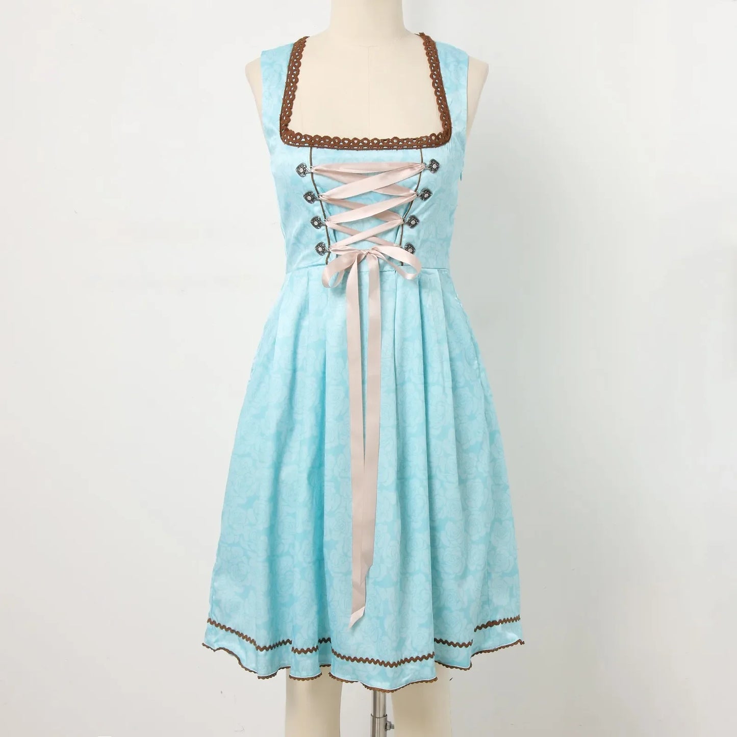 qgtao - Women Oktoberfest Dress With Floral Sheer Apron Lace-Up Dirndl Dresses Festival Traditional Bavarian Beer Costumes Clothes