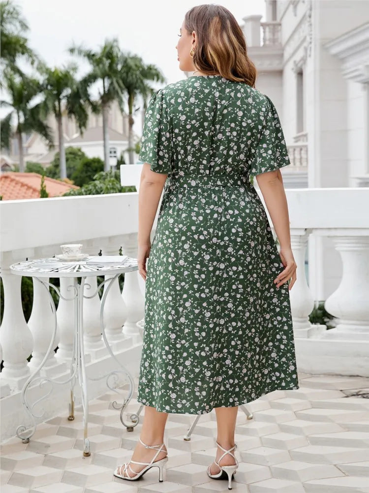 qgtao Plus Size Summer Midi Dress Women Floral Flower Print Casual Ladies Dresses Fashion Woman Dress 2024 Vestido Mujer
