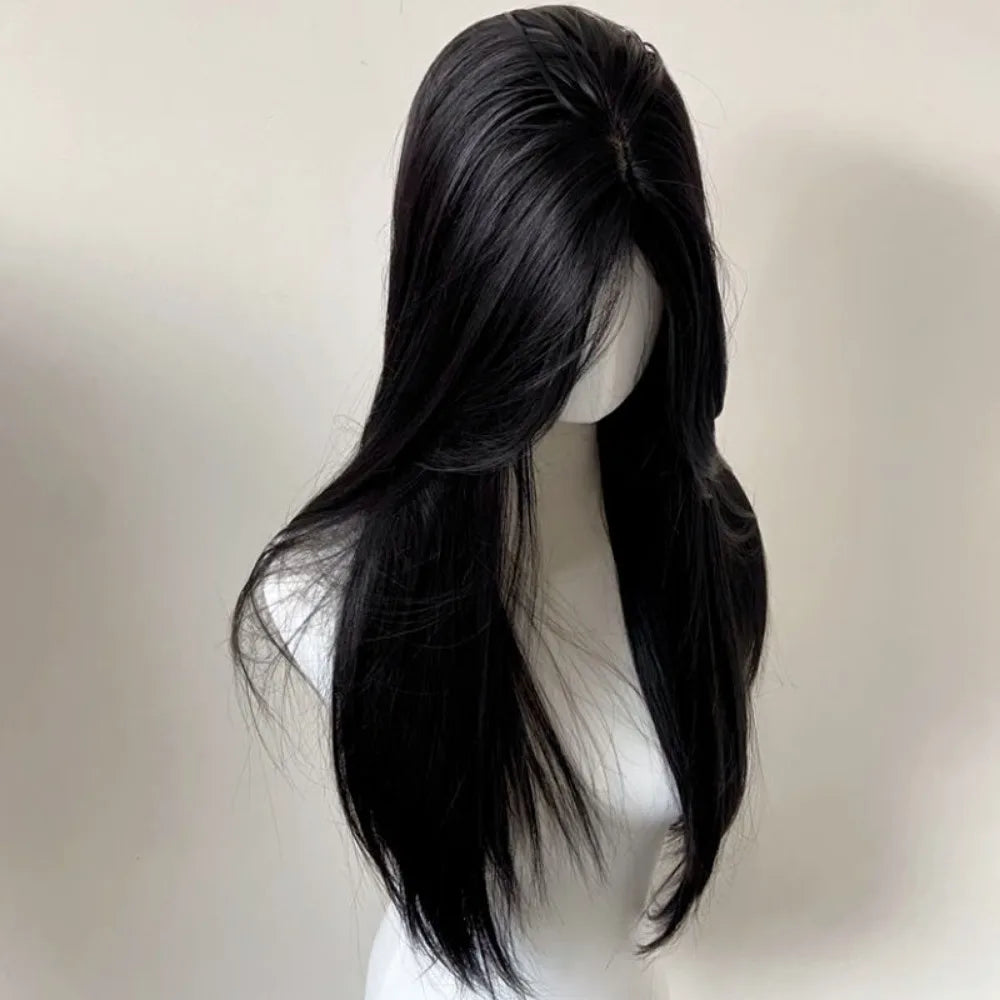 qgtao - Midsummer Wig for Women Long Black Straight Wig Headband Wig Black Brown Center Parting Natural Simulation hair for Daily Use