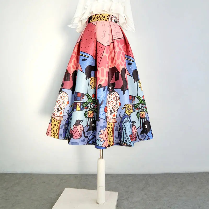Vintage High Waist Women Tutu Skirt Korean Women's Clothes High-End Printing All-match Streetwear Irregular Skirts A-line Skirt