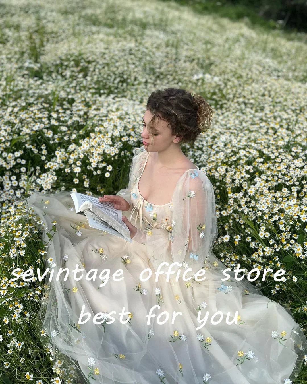 qgtao vintage Embroidery Lace Appliques Butterfly Tulle Long Prom Dresses Puff Sleeves A-Line Evening Gowns Formal Party Dress 2022