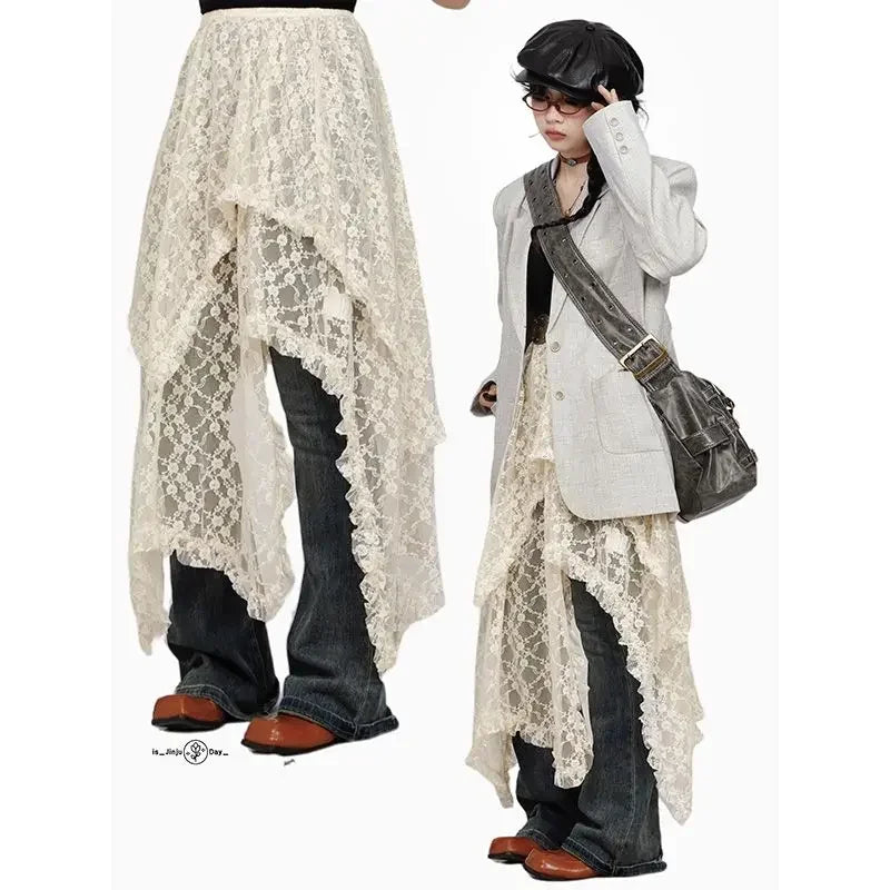 qgtao 2024 Faldas Mujer De Moda Fashion Skirts Women Ruffles Floral Ruffles Jupe Casual Irregular A-line Skirt Korean 2000s Vintage