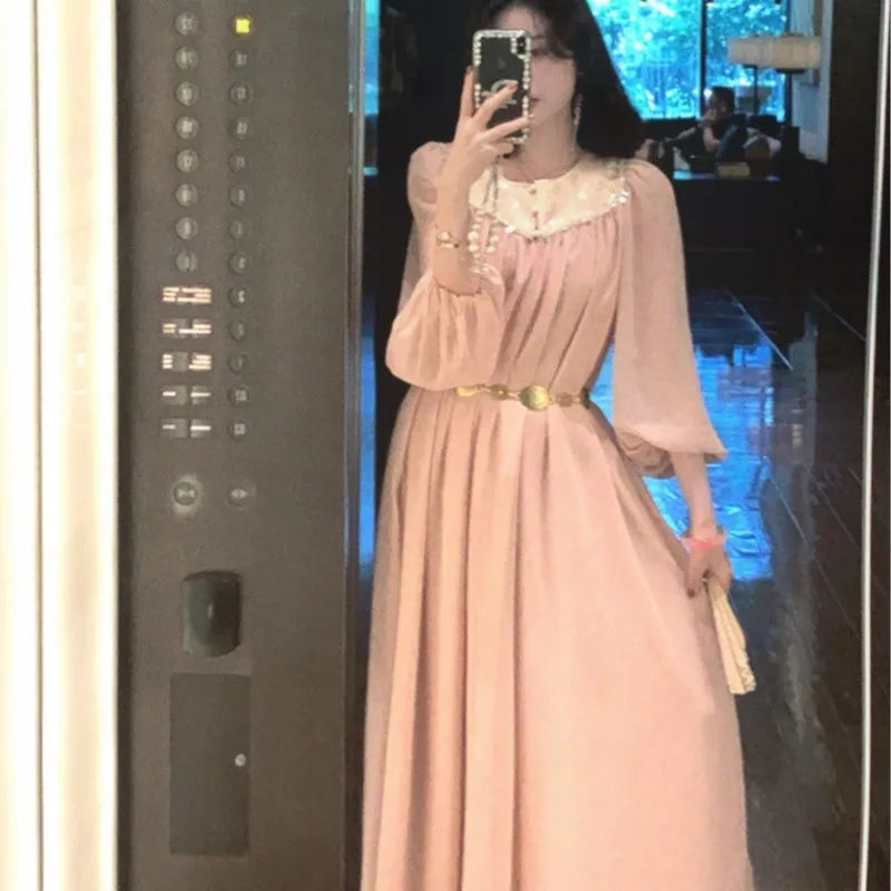 qgtao Elegant Fairy Loose Midi Dresses for Women Lantern Sleeve New Chinese Style Autumn Party Dress Fashion Female One Piece Vestido